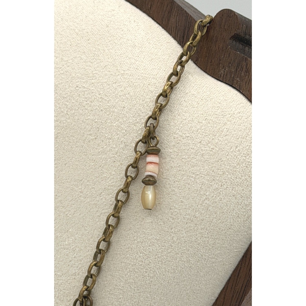 Marjorie Baer SF Shell Charm Chain Necklace Antiqued Brass Tone Boho - Picture 5 of 9